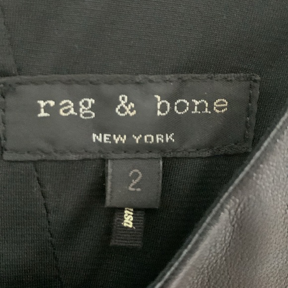 Rag & Bone Little Black Dress with Lamb Leather Panels Crew Neck size 2 - Picture 6 of 13
